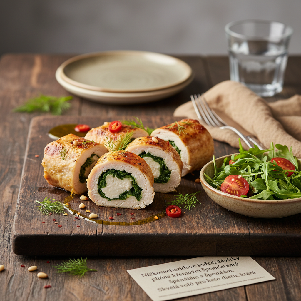 Keto Kuřecí Závitky Plněné Špenátem a Sýrem