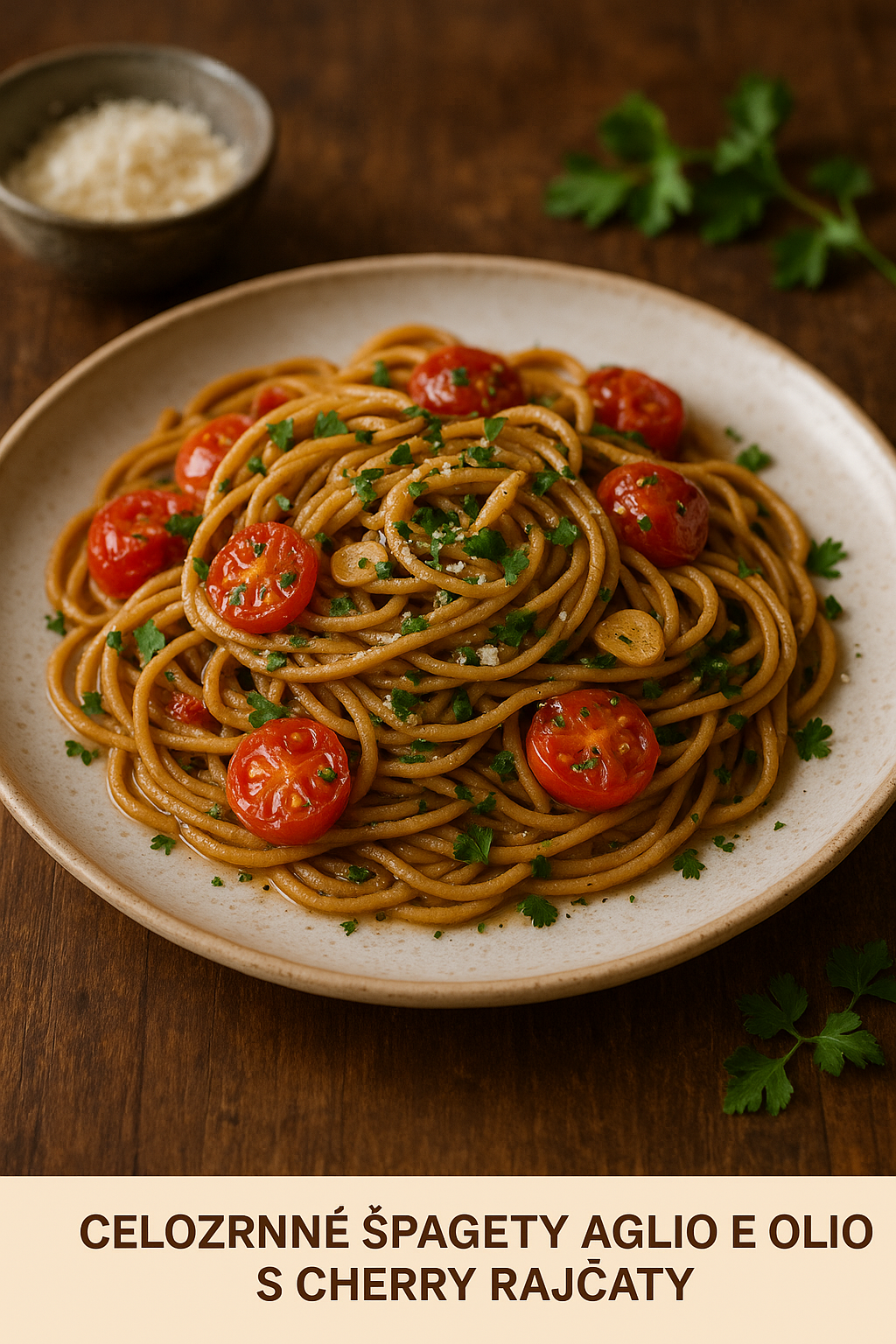 Celozrnné Špagety Aglio e Olio s Cherry Rajčaty