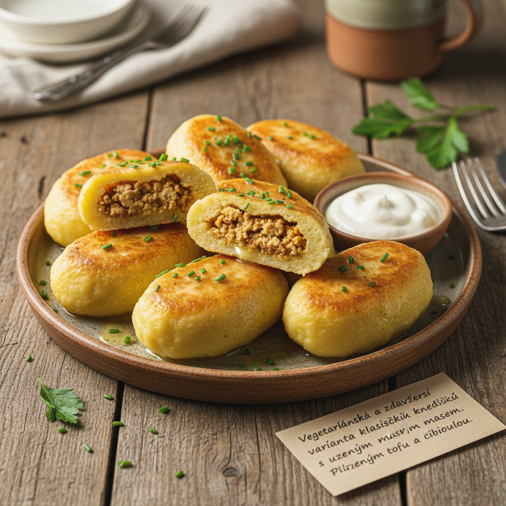 Tradiční České Bramborové Knedlíky Plněné Uzeným Tofu
