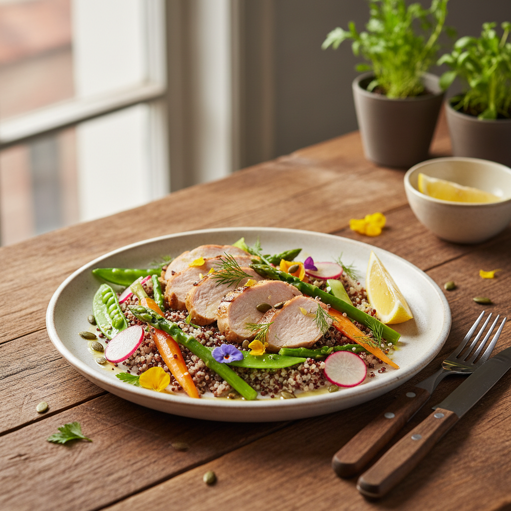 Rychlé Krůtí Maso s Jarní Zeleninou a Quinoou