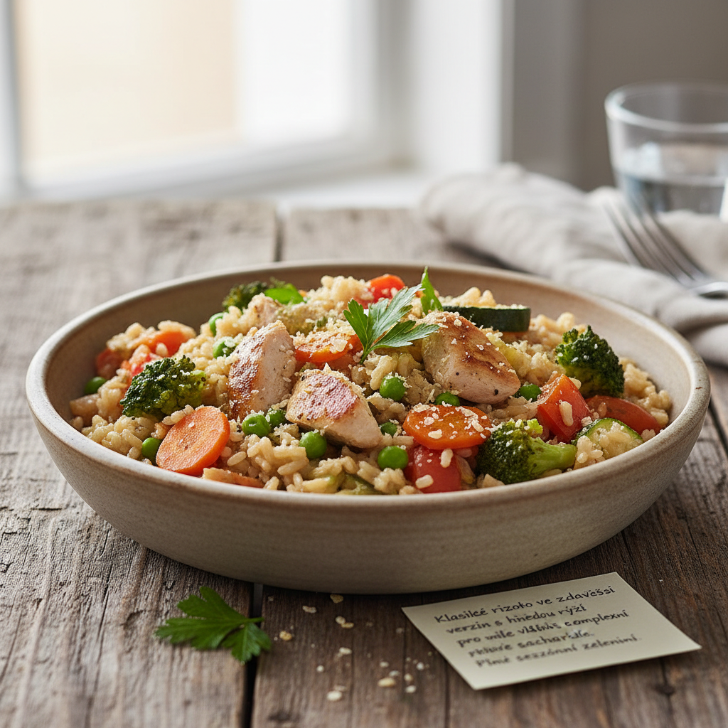 Zdravé Kuřecí Rizoto s Hnědou Rýží a Zeleninou