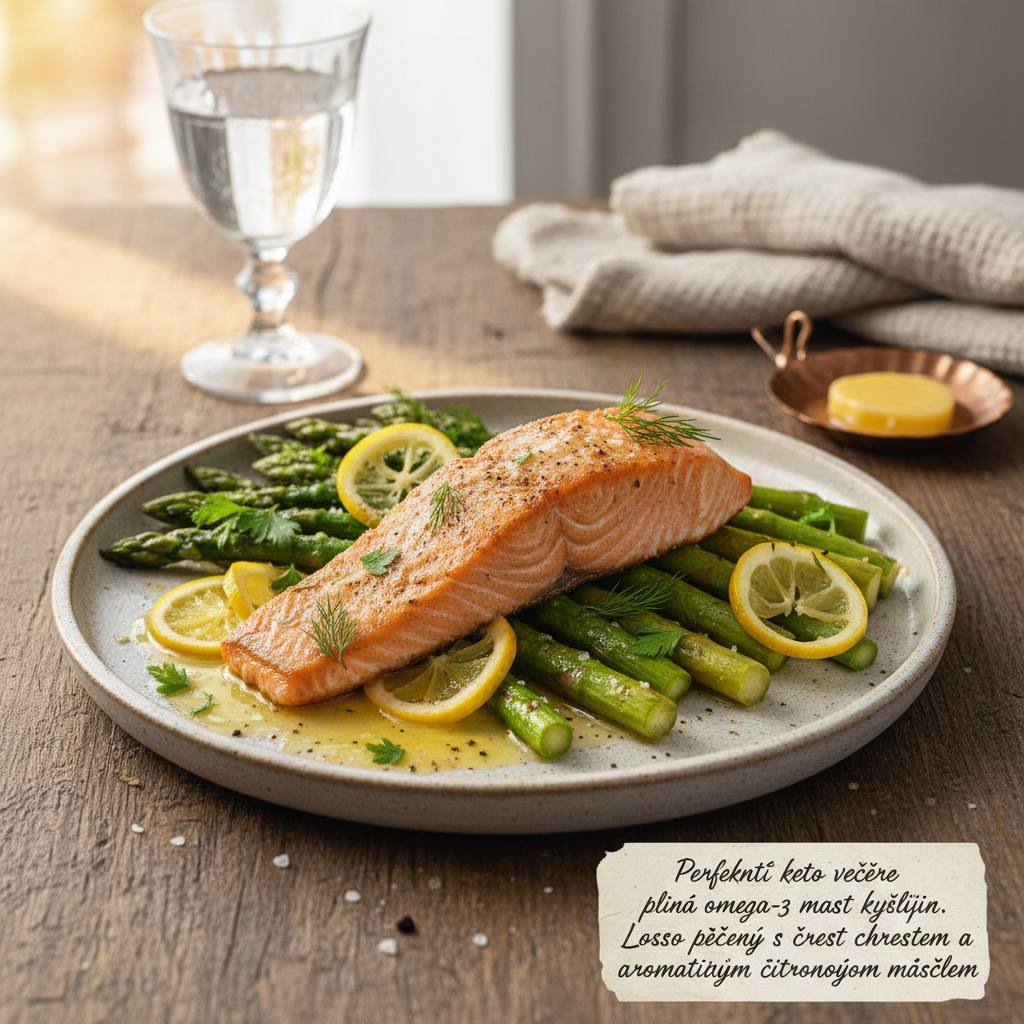 Keto losos pečený s chřestem a citronovým máslem