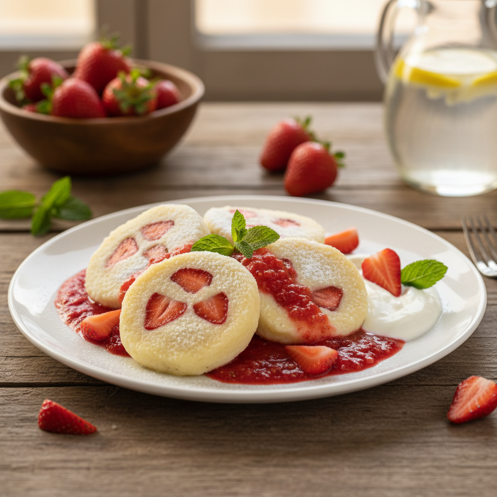 Tvarohové knedlíky s jahodami a mátou (odlehčená verze)