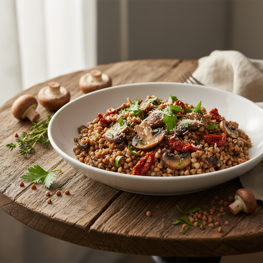 Pohankové rizoto s houbami a sušenými rajčaty