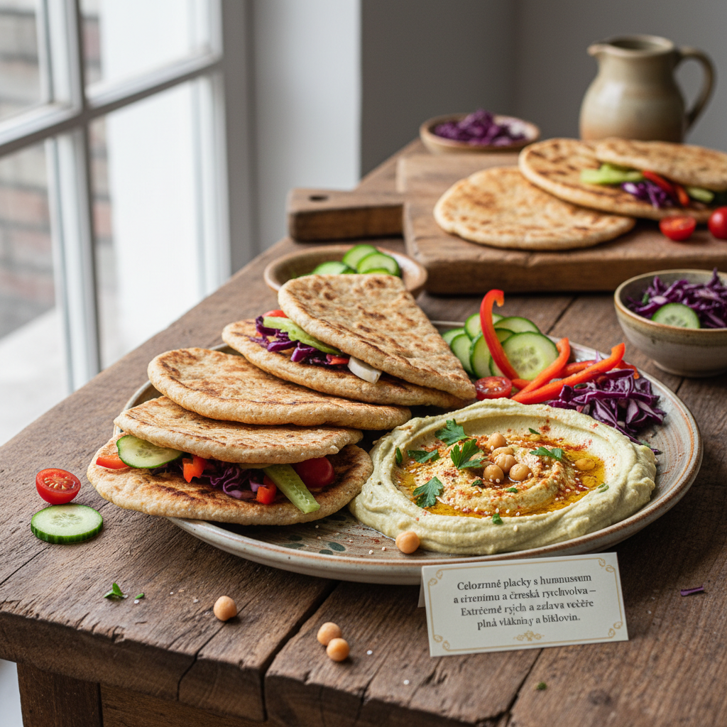 Celozrnné placky s hummusem a čerstvou zeleninou – Veganská rychlovka