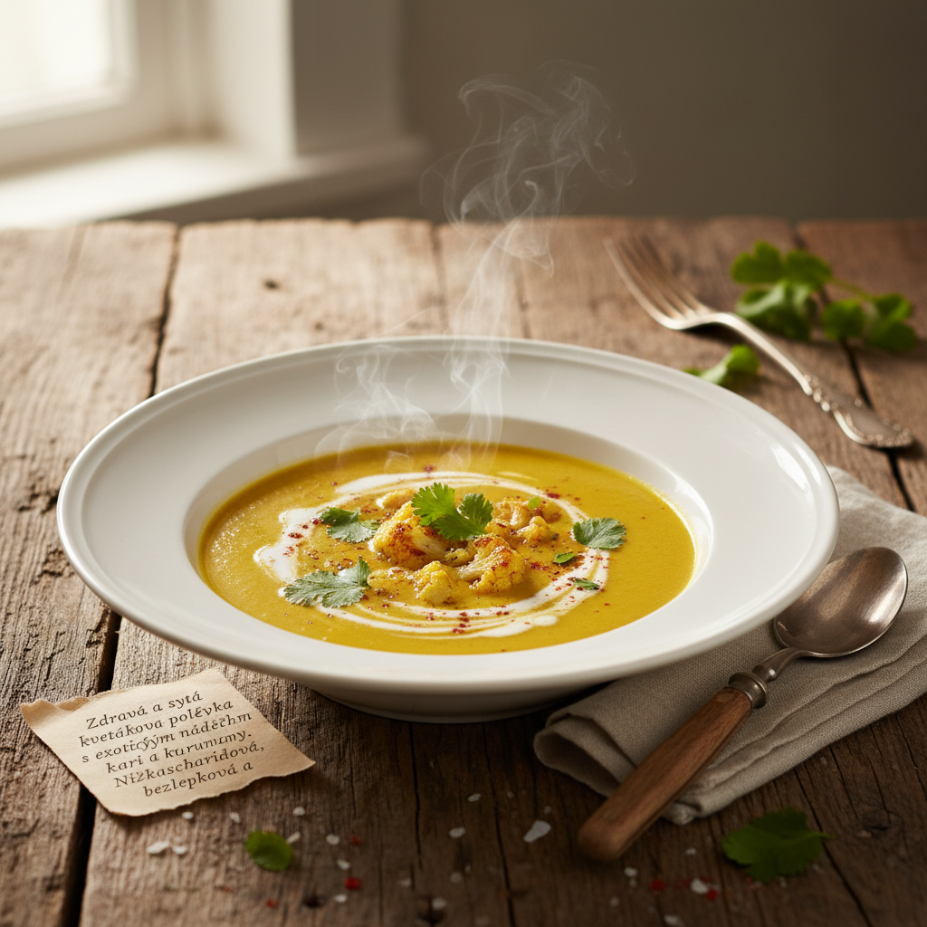 Nízkosacharidová květáková polévka s kari a kurkumou