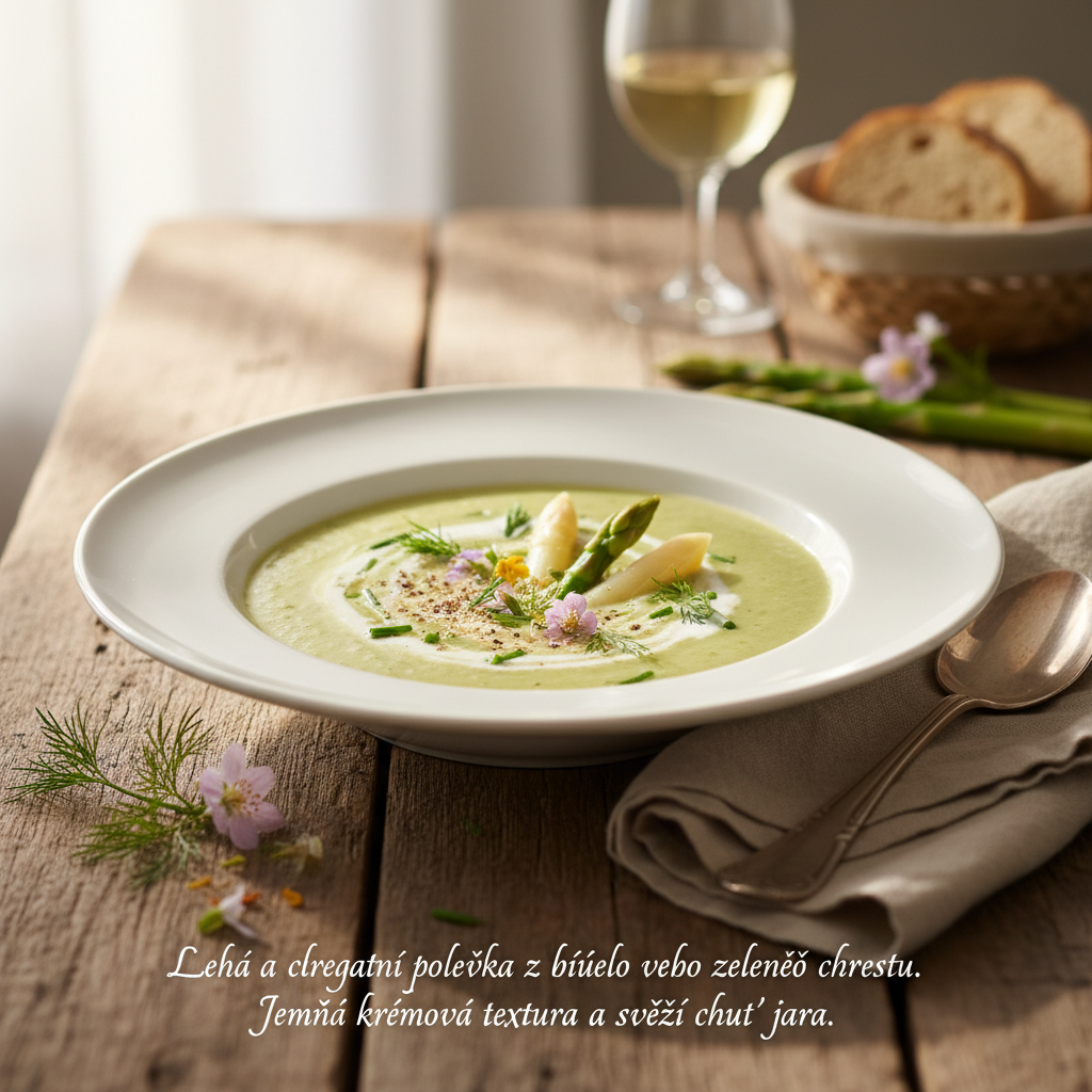 Jarní chřestová krémová polévka s muškátovým oříškem