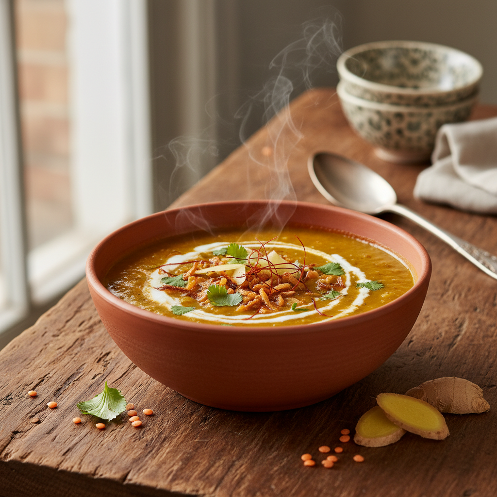 Indická polévka Dal s červenou čočkou a zázvorem