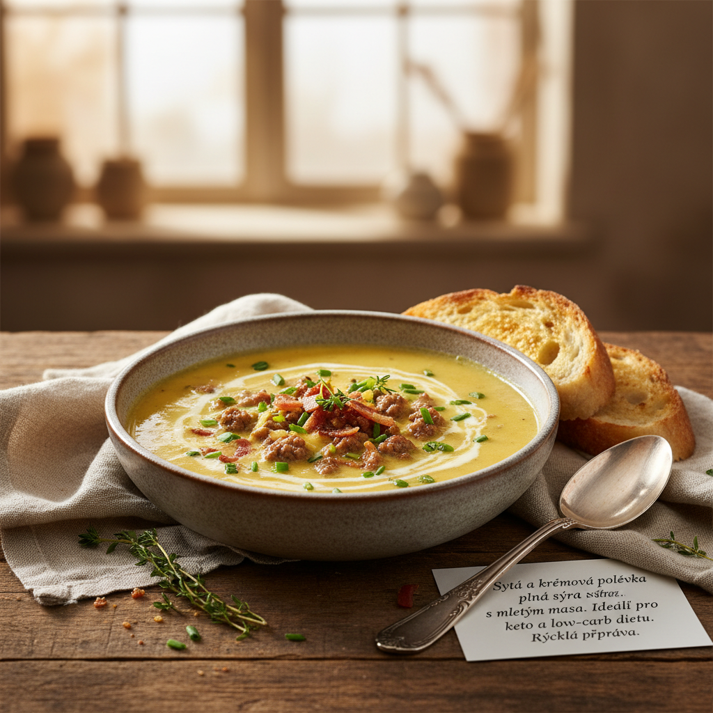 Nízkosacharidová sýrová polévka s mletým masem