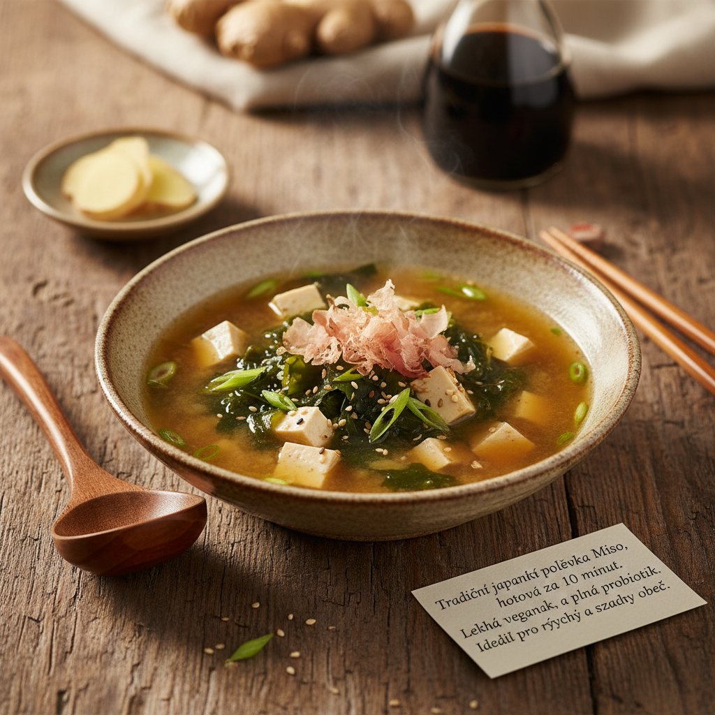 Rychlá miso polévka s tofu a mořskou řasou Wakame (Vegan)