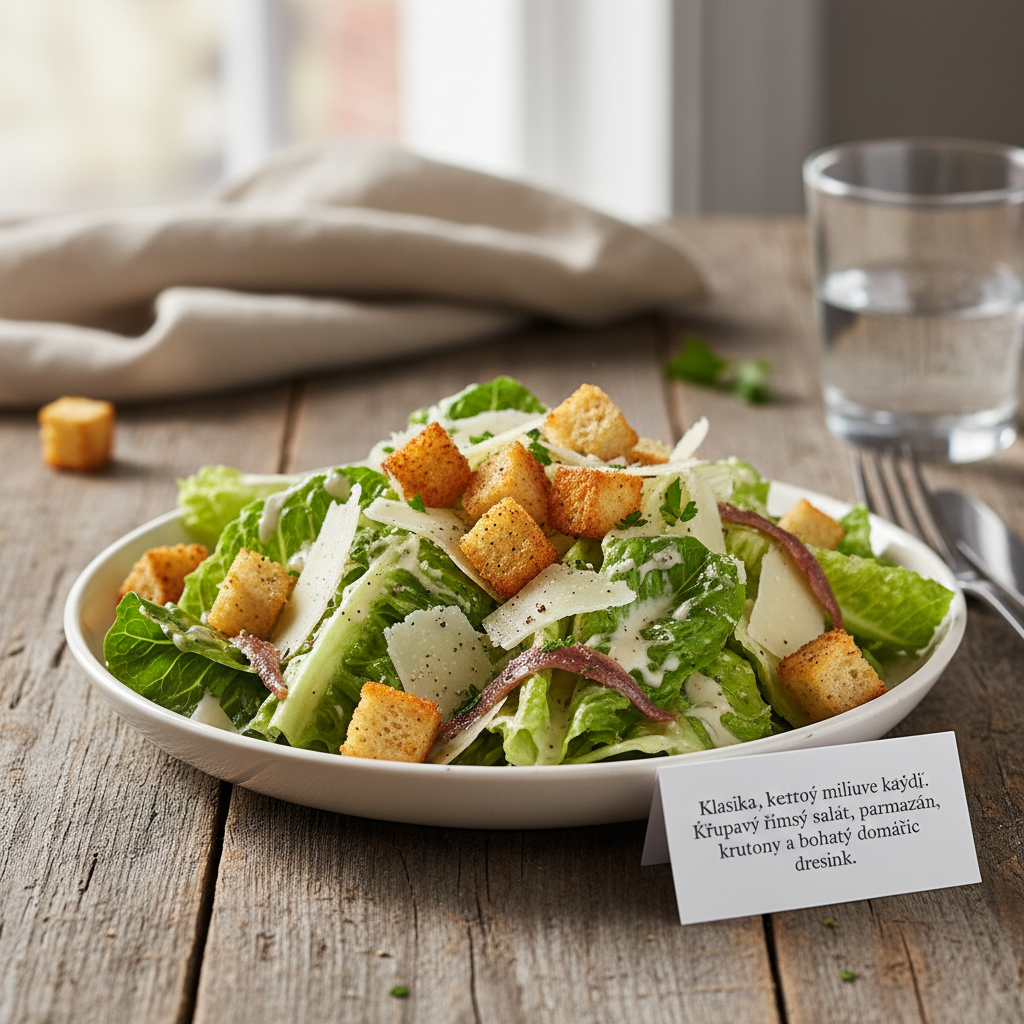 Caesar Salát s Domácím Dresinkem a Krutony