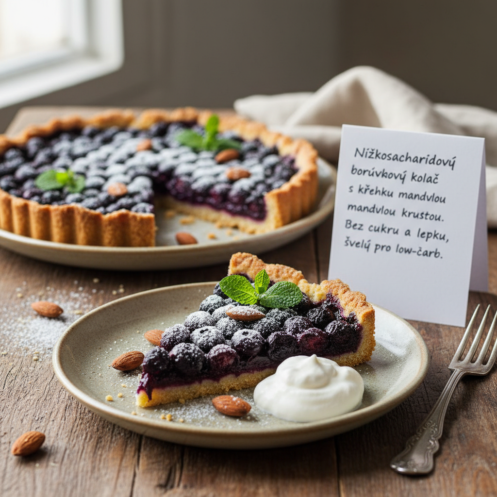Low carb borůvkový koláč s mandlovou krustou