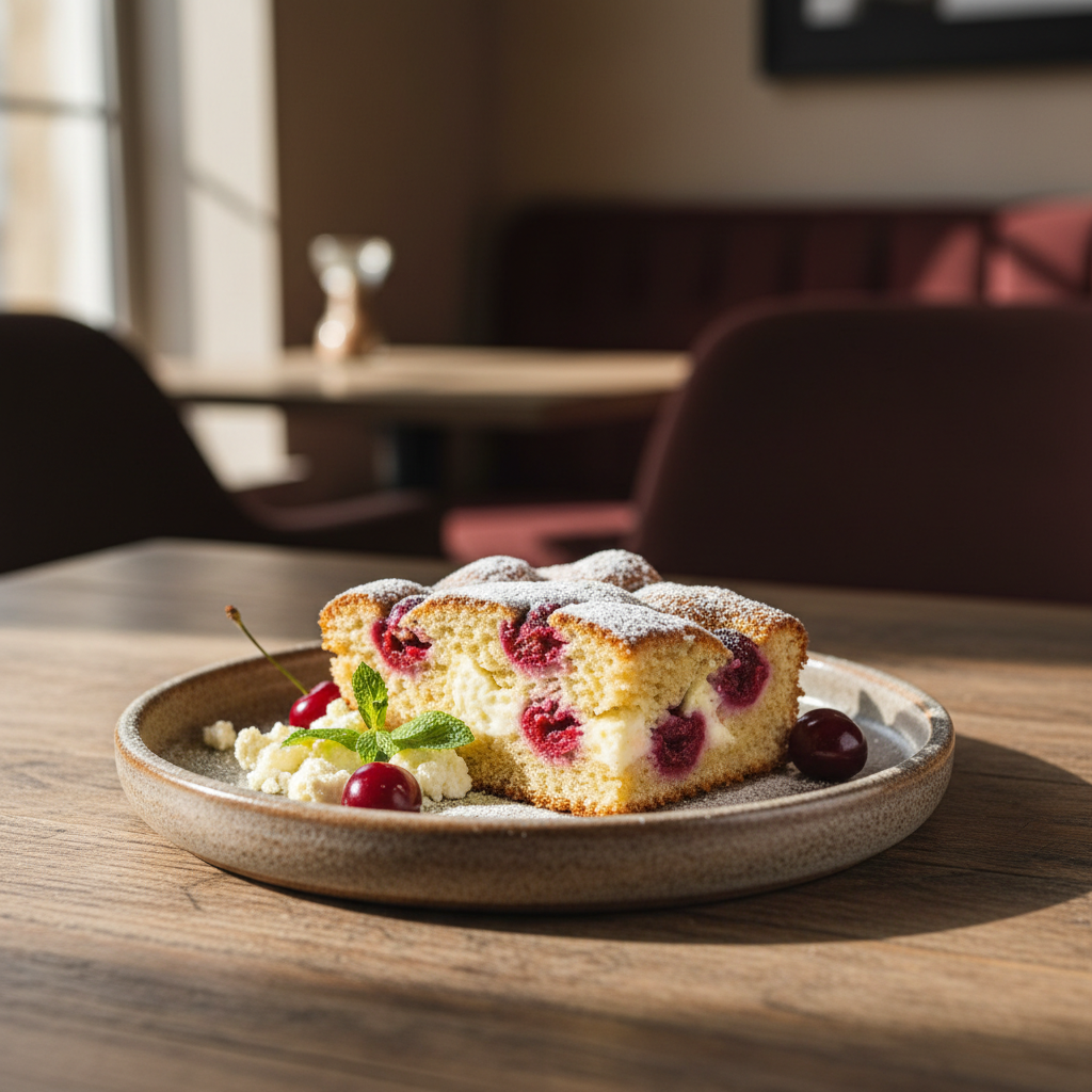 Špaldová bublanina s třešněmi a tvarohem