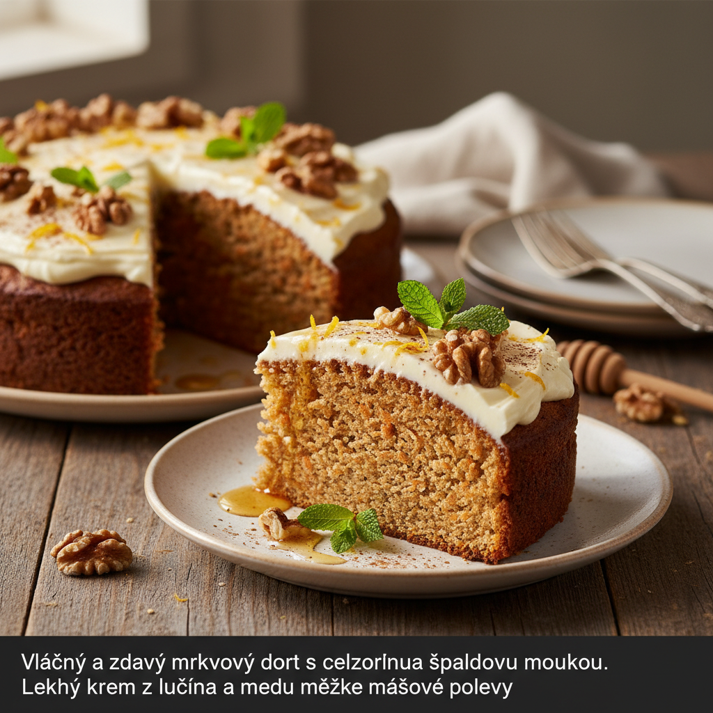 Mrkvový dort s celozrnnou moukou a krémem z lučiny