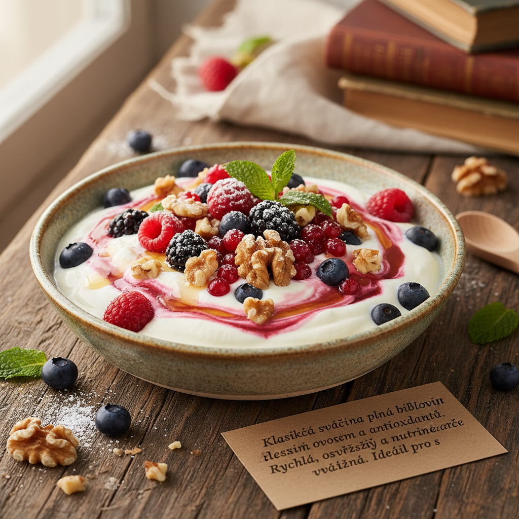 Řecký jogurt s lesním ovocem a vlašskými ořechy
