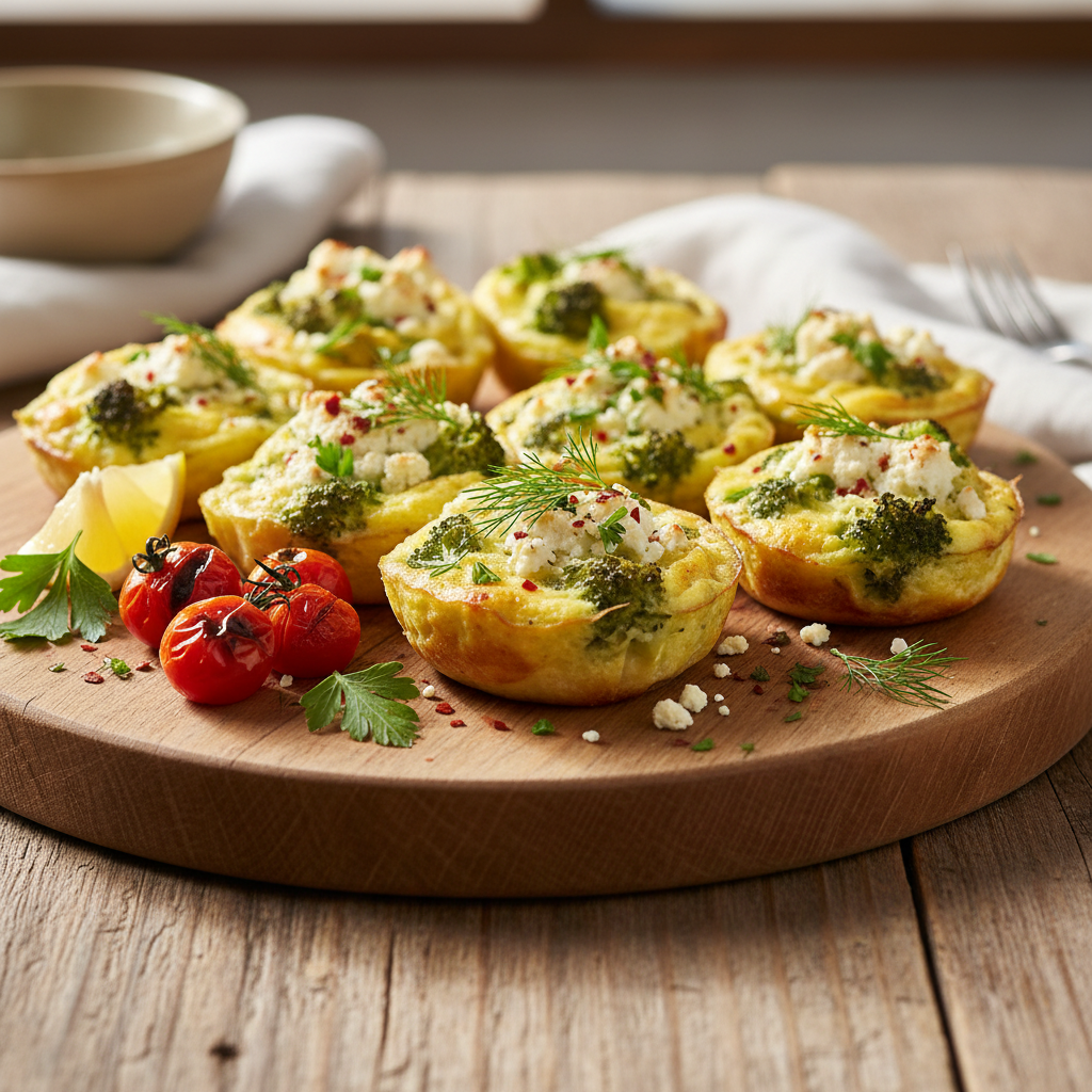 Mini quiche bez korpusu s brokolicí a sýrem feta