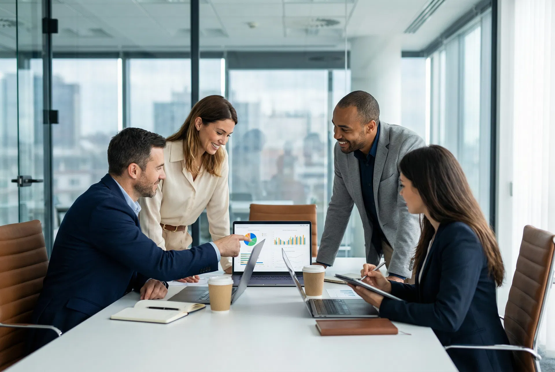 Pedfs team collaborating on financial automation — diverse professionals reviewing data together