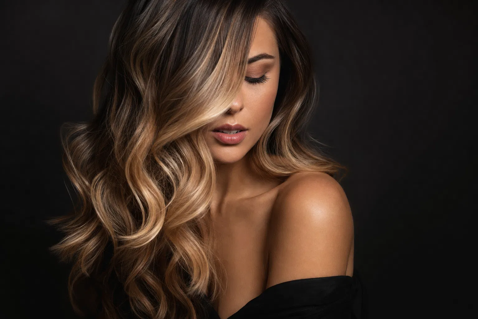Balayage hair color technique showing sun-kissed highlights at Salon 574 & Spa