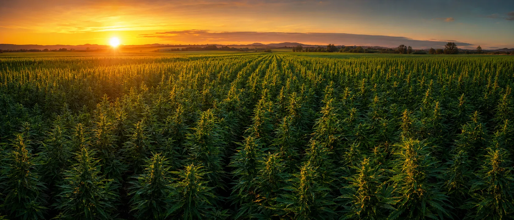 Hemp fields at sunset — GFS source material for Stress Free Feed