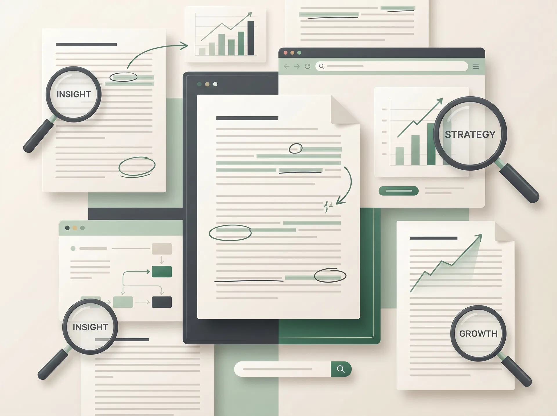 Ilustração editorial-tech da trilha de blog e autoridade