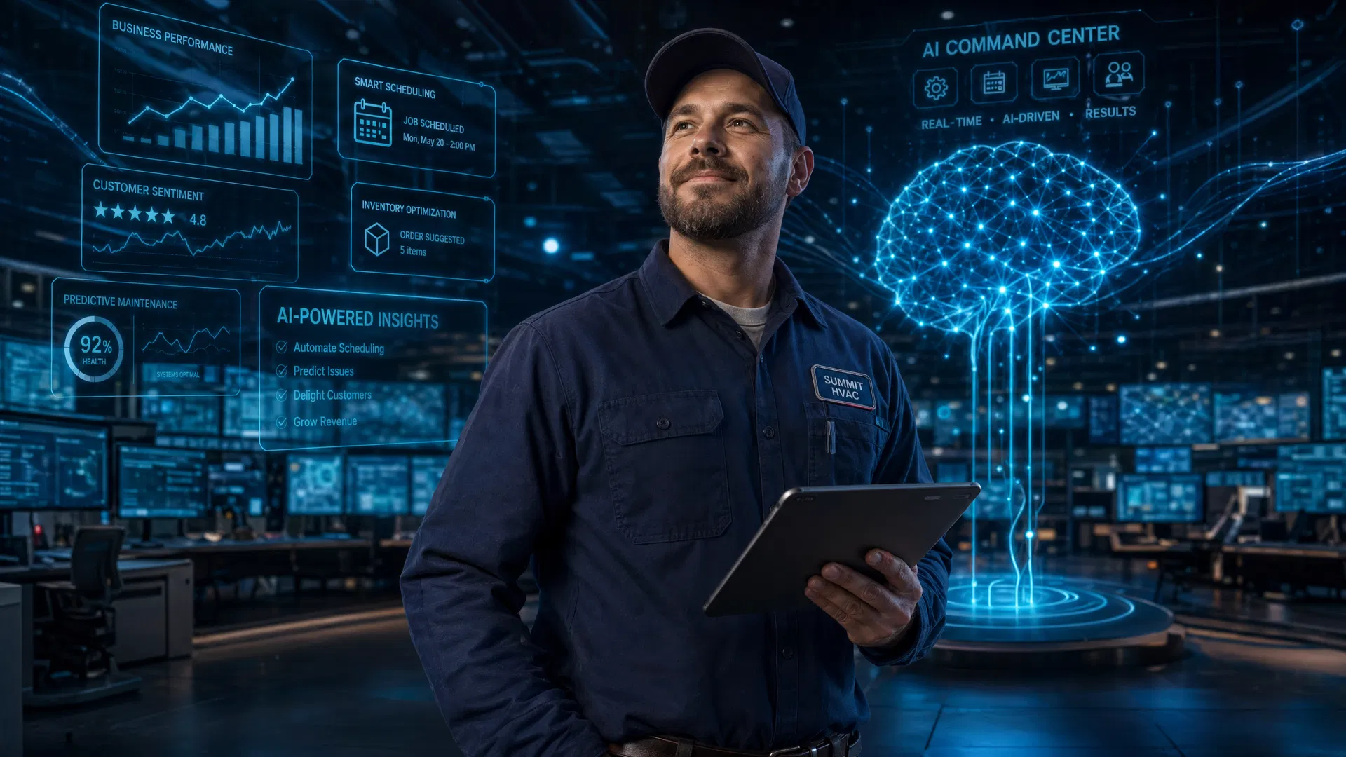 Service business owner empowered by AI technology — HumanityNow.ai AI solutions for small businesses