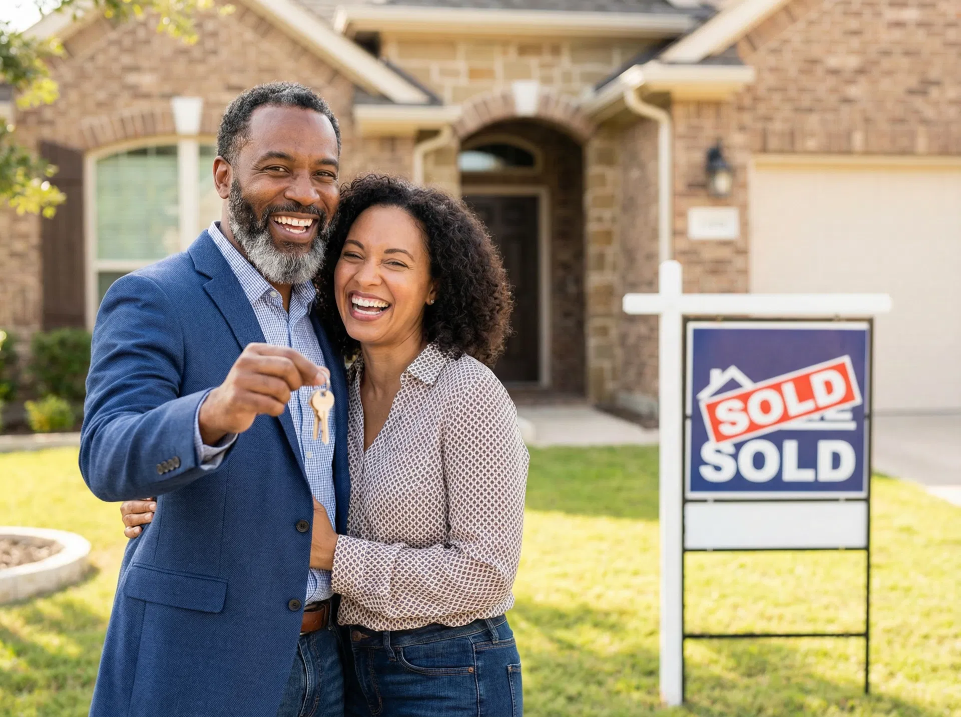 Happy couple who sold their home