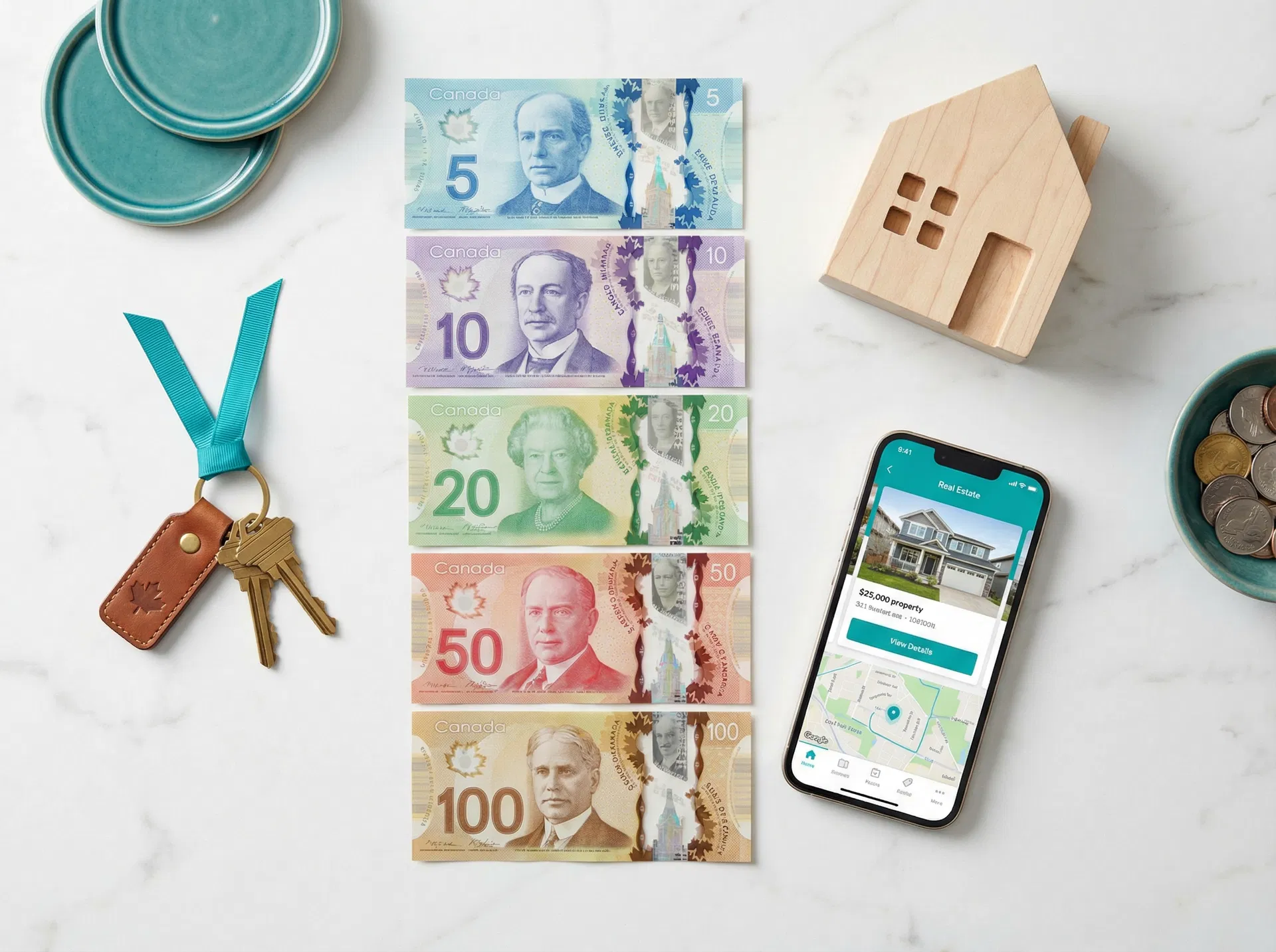 Canadian dollars and house keys