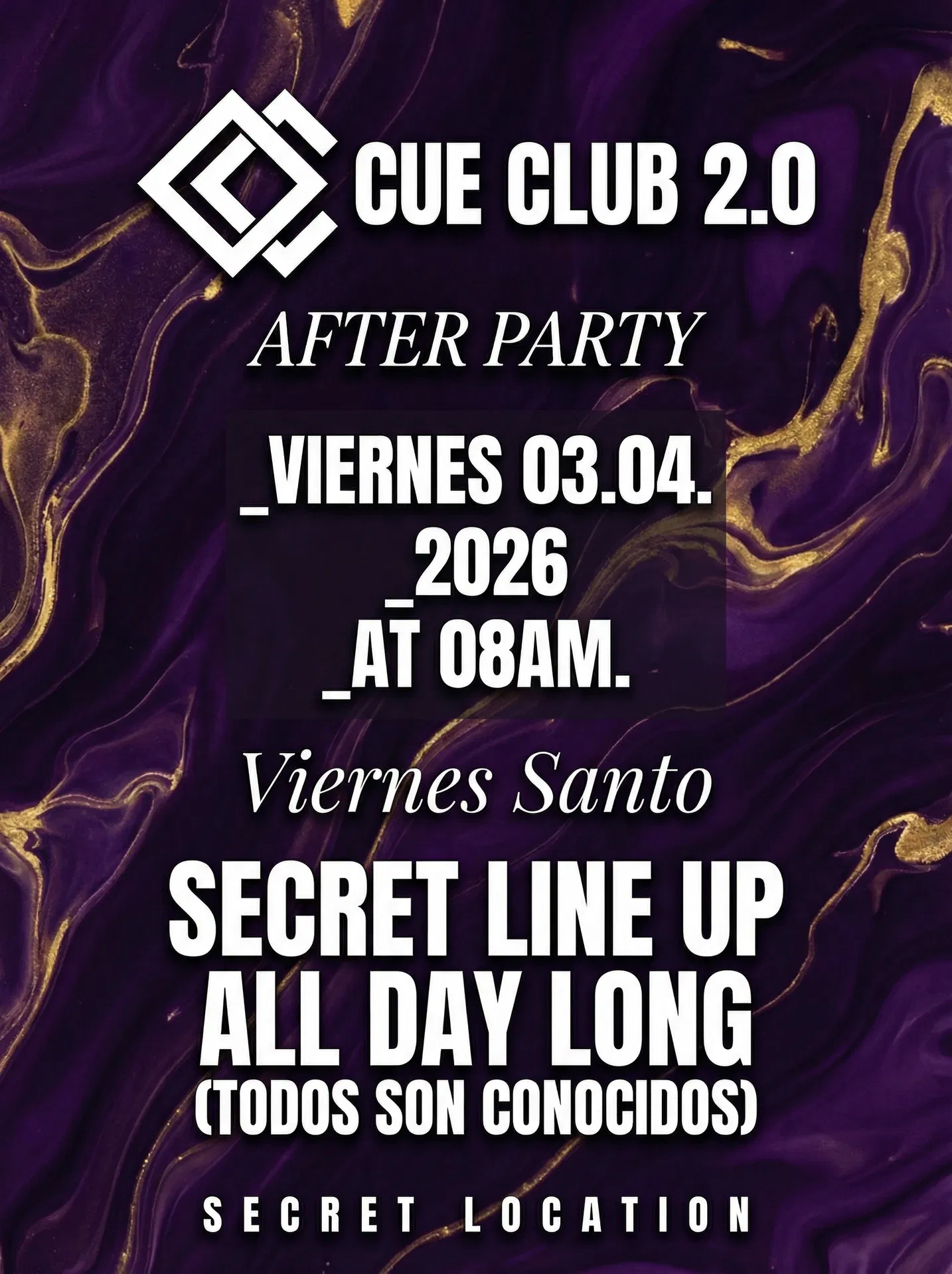 Cartel CUE CLUB 2.0 — Viernes Santo