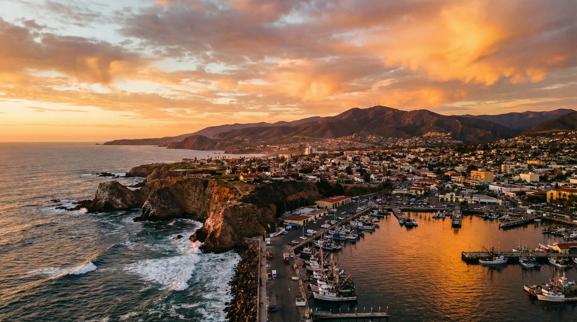 Ensenada coastline at sunset