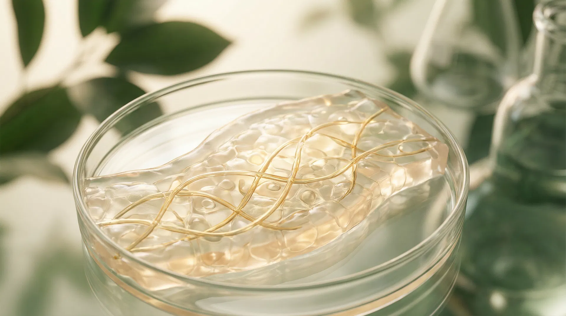 Peptide molecules as golden threads weaving through healthy skin cells