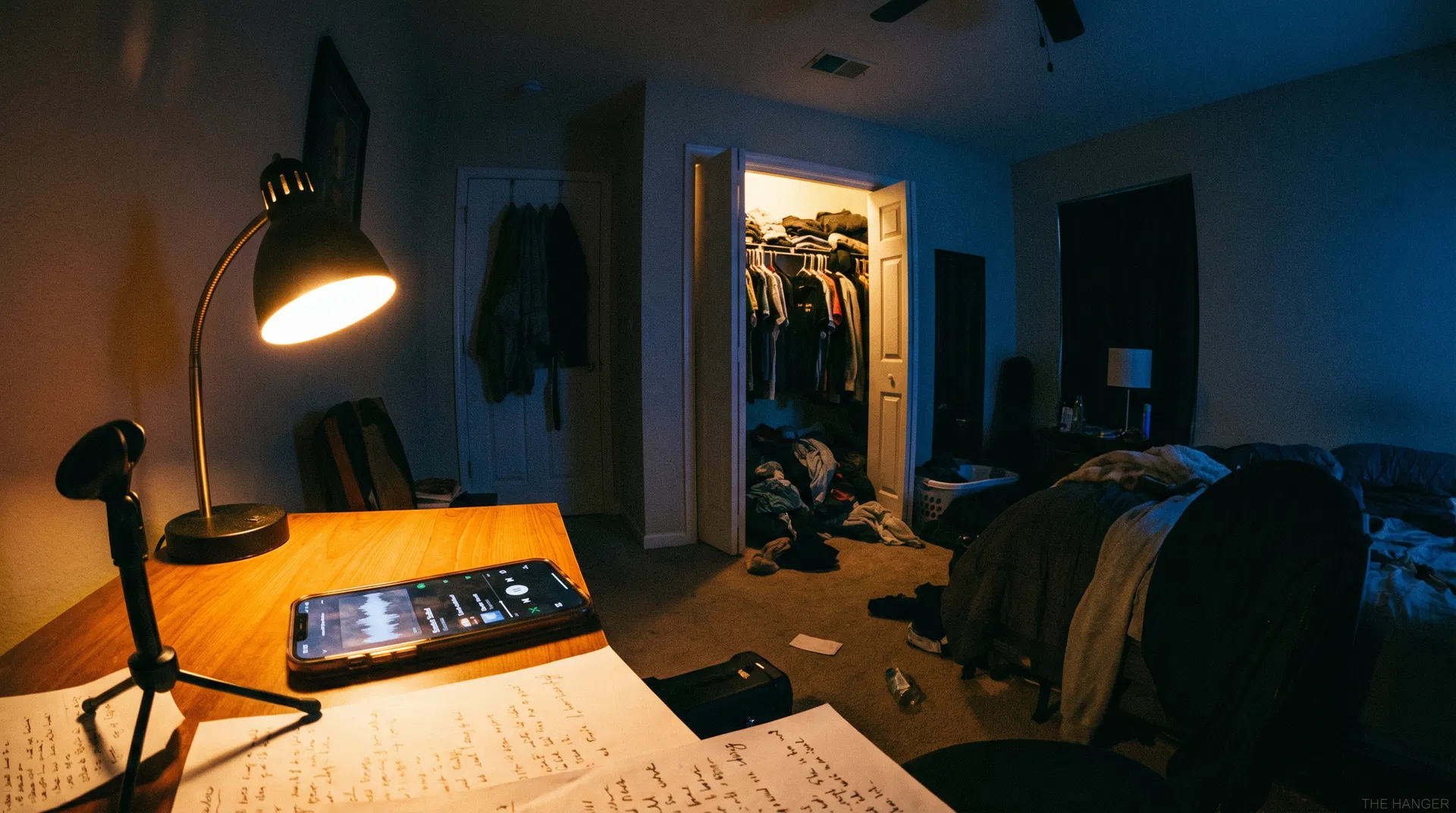 Late night bedroom recording session - The Hanger lets you record anywhere anytime