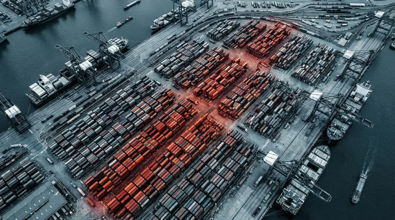 Aerial view of disrupted container port