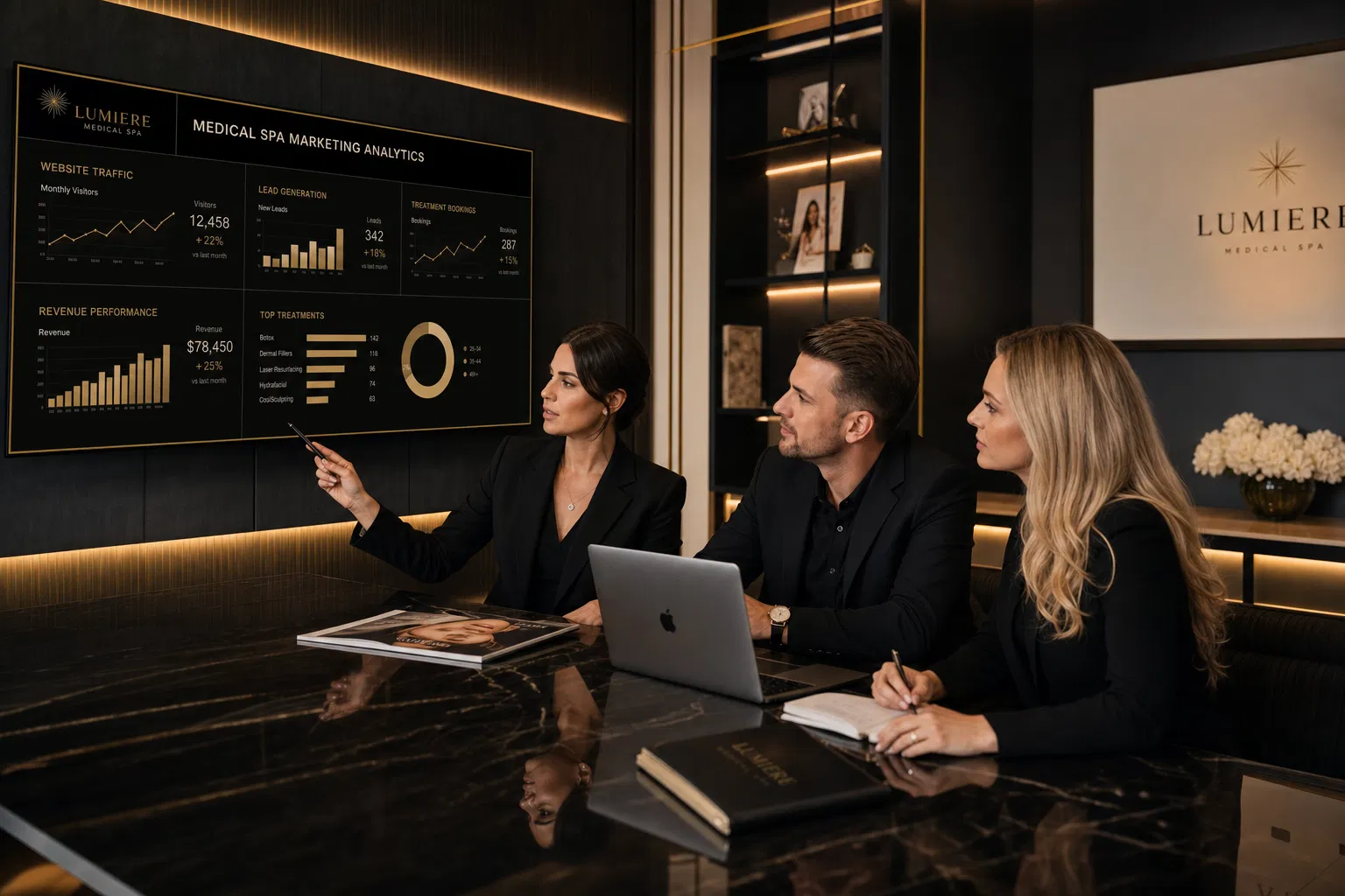 MedSpark Digital team reviewing med spa marketing analytics