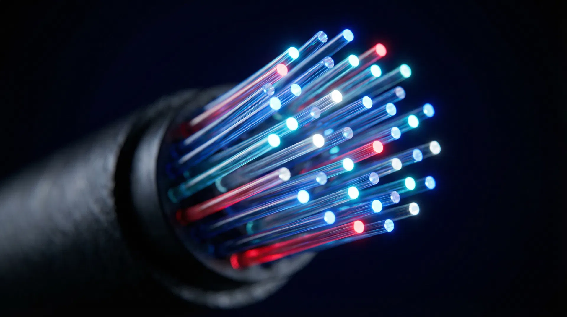 Fiber optic cable bundle with glowing strands