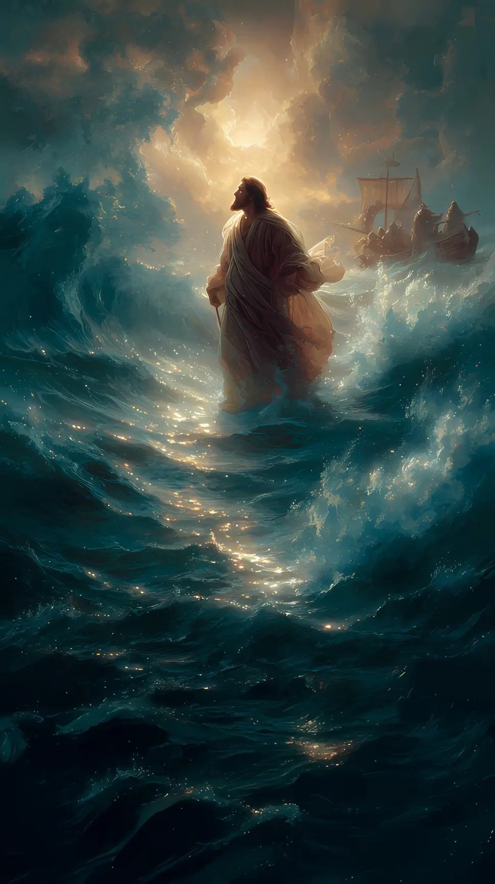 Jesus Walking on Water: Faith Over Fear - phone wallpaper 1