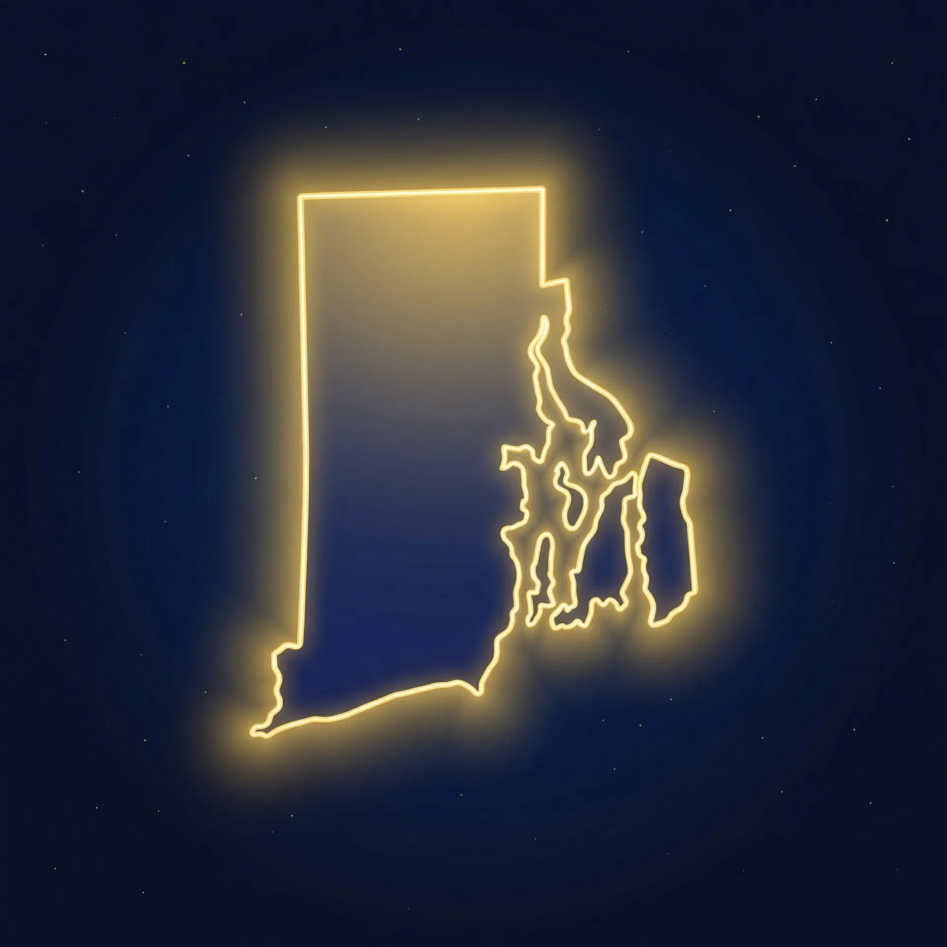 Rhode Island — glowing gold on navy