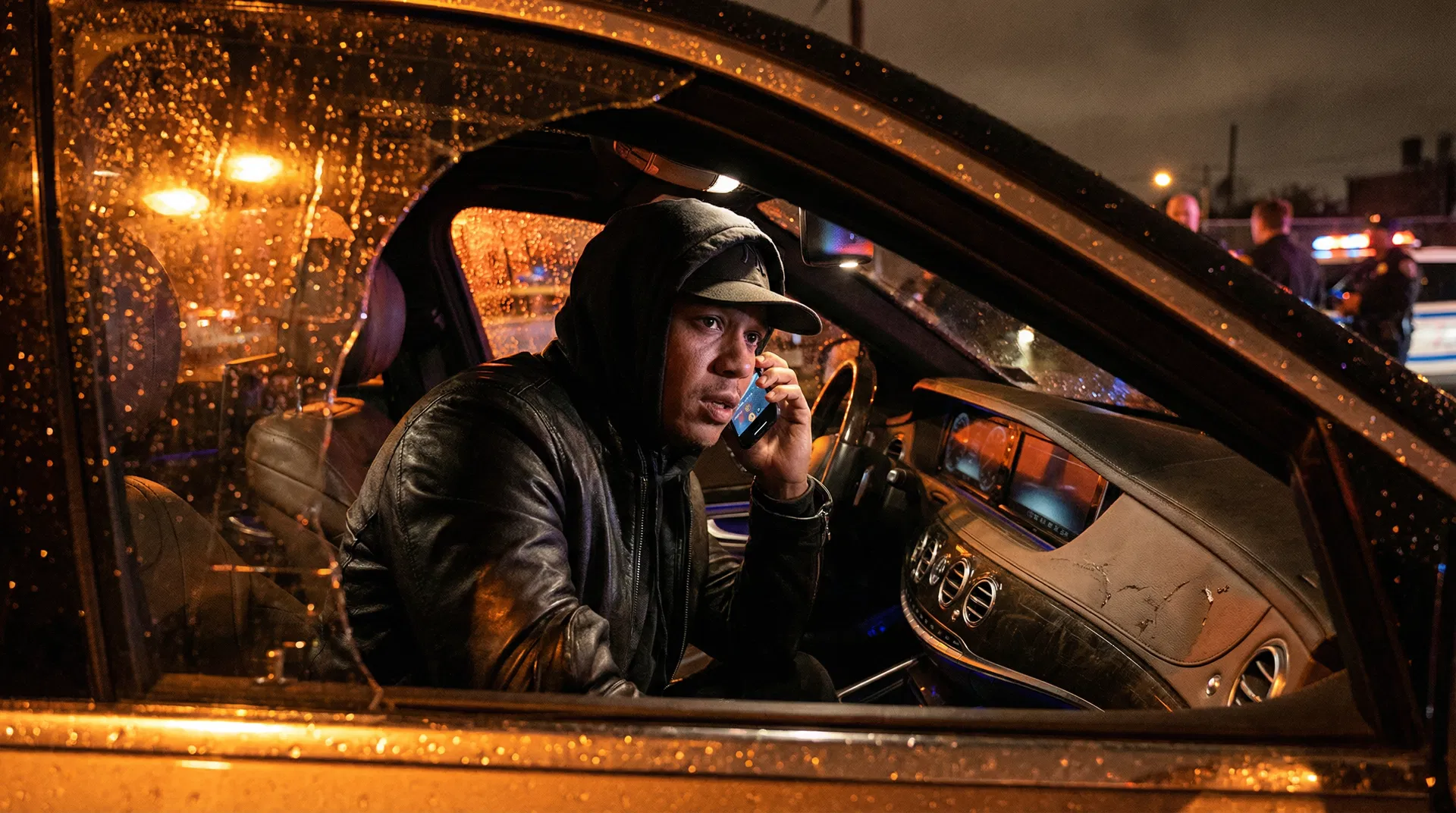 Persona segura dentro de un auto después de un accidente