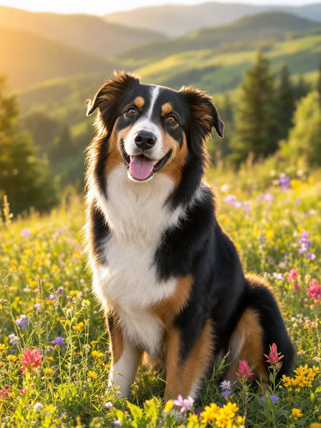 Happy Australian Shepherd in a Colorado meadow