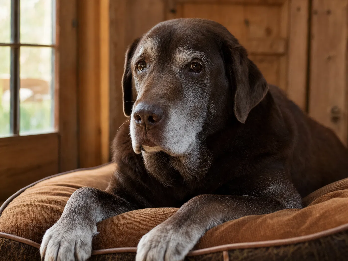 Senior dog resting comfortably