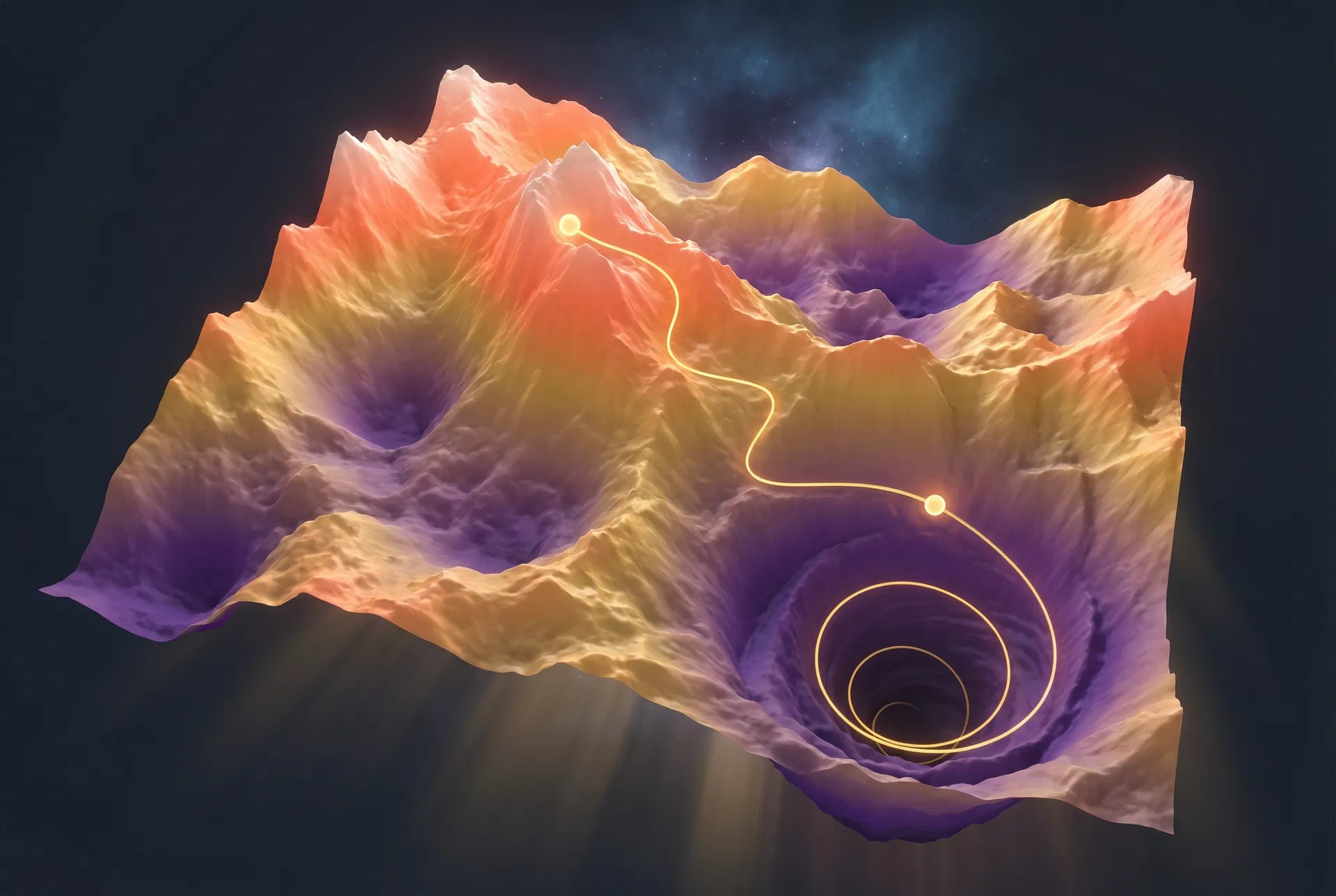 Loss landscape visualization showing gradient descent path