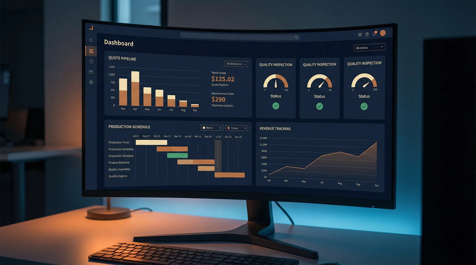 1776 Claw dashboard showing manufacturing analytics