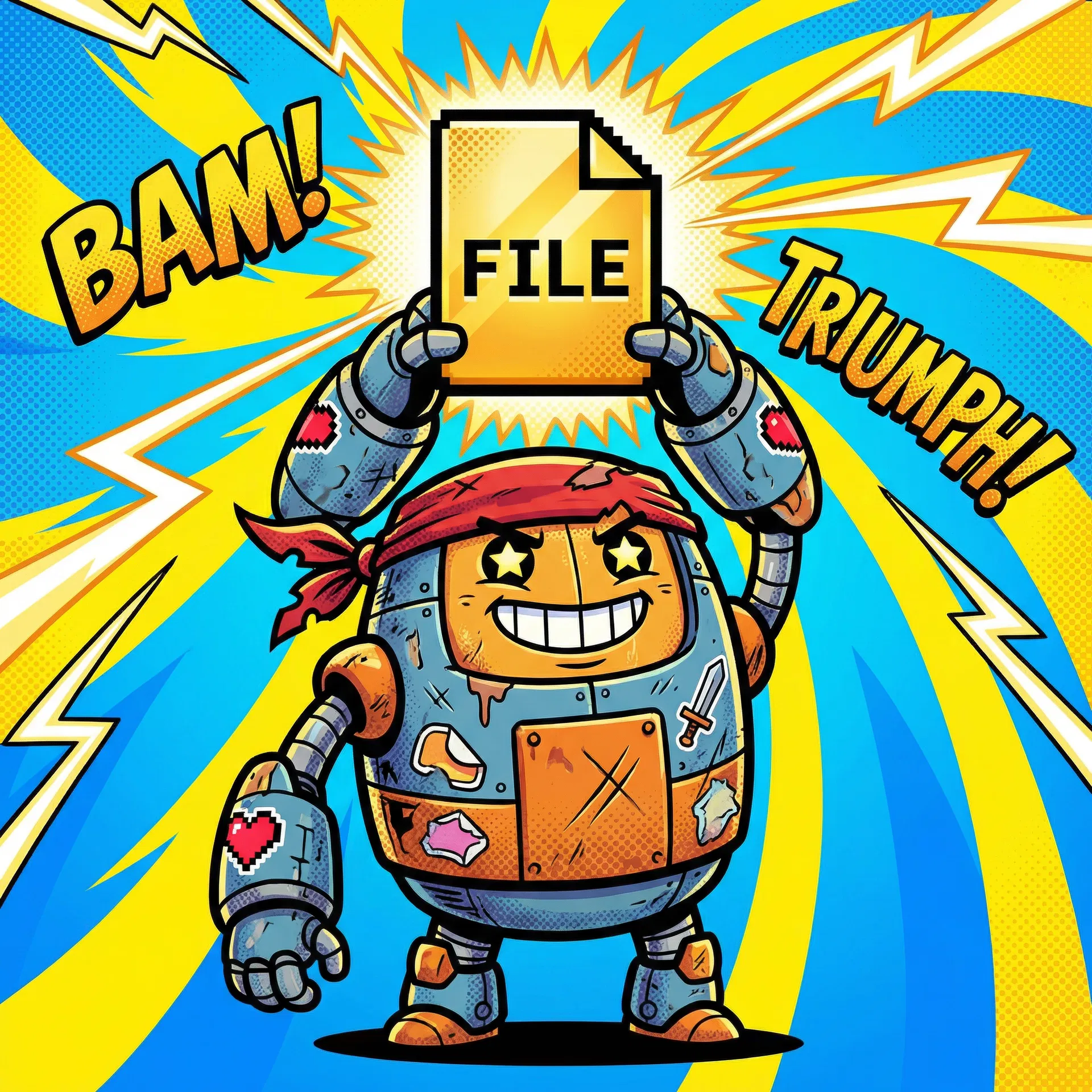 Robot holding up a glowing skill file