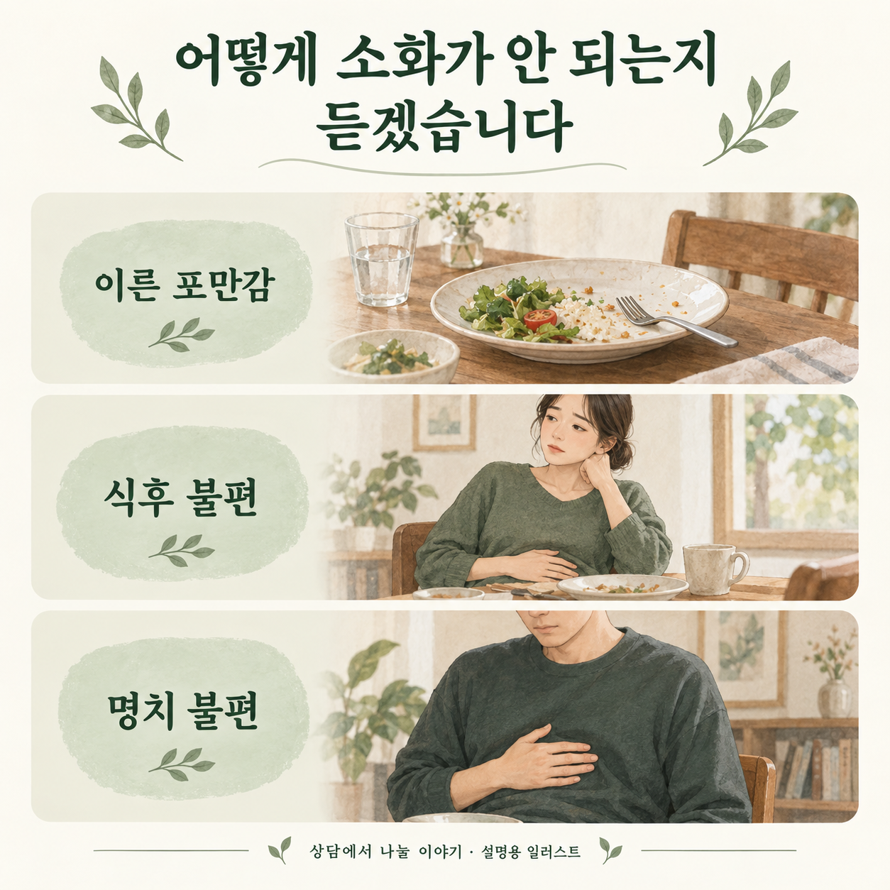 진료에서 함께 살펴볼 식사 불편 · 설명용 일러스트