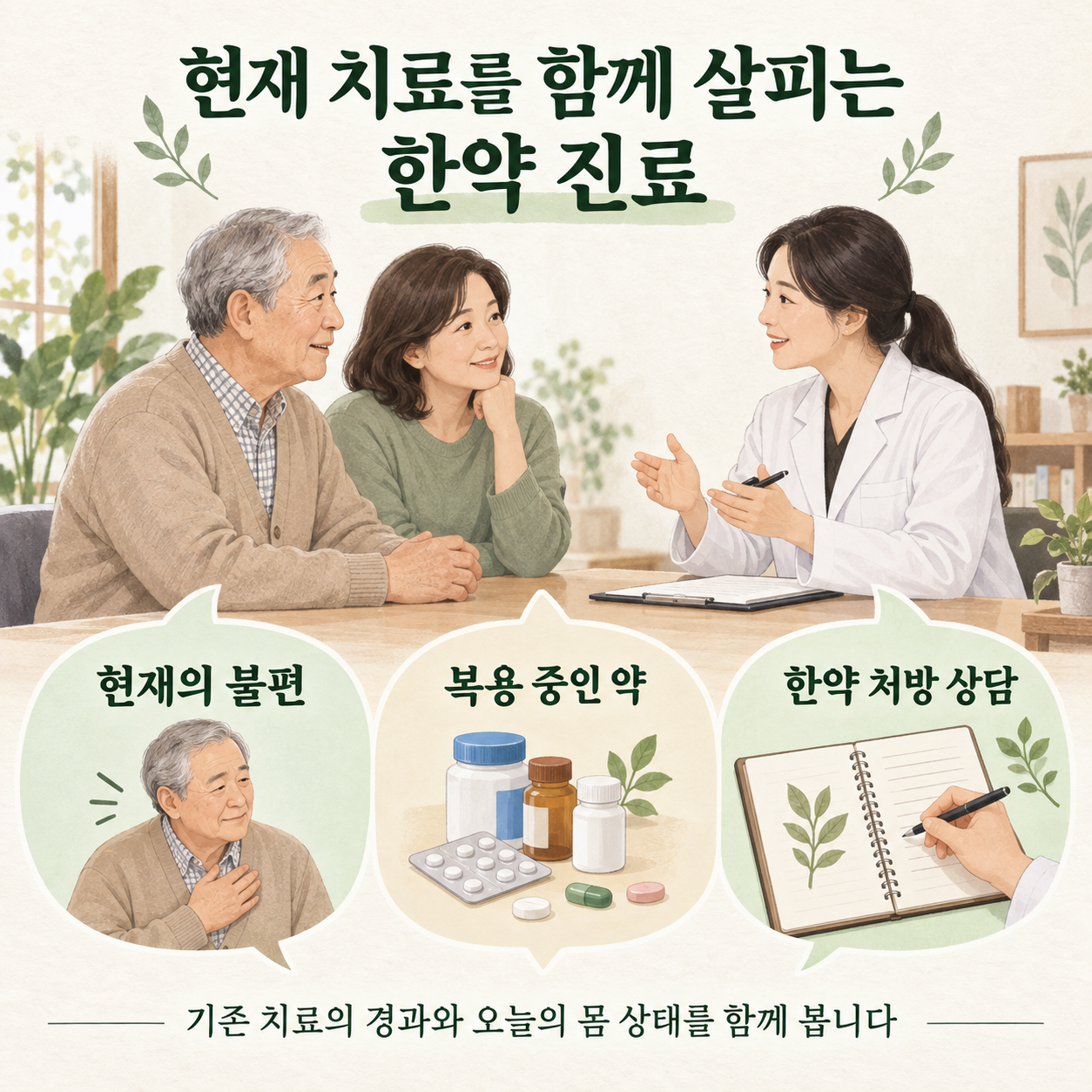 현재 치료를 함께 확인하는 한약 진료 · 설명용 일러스트