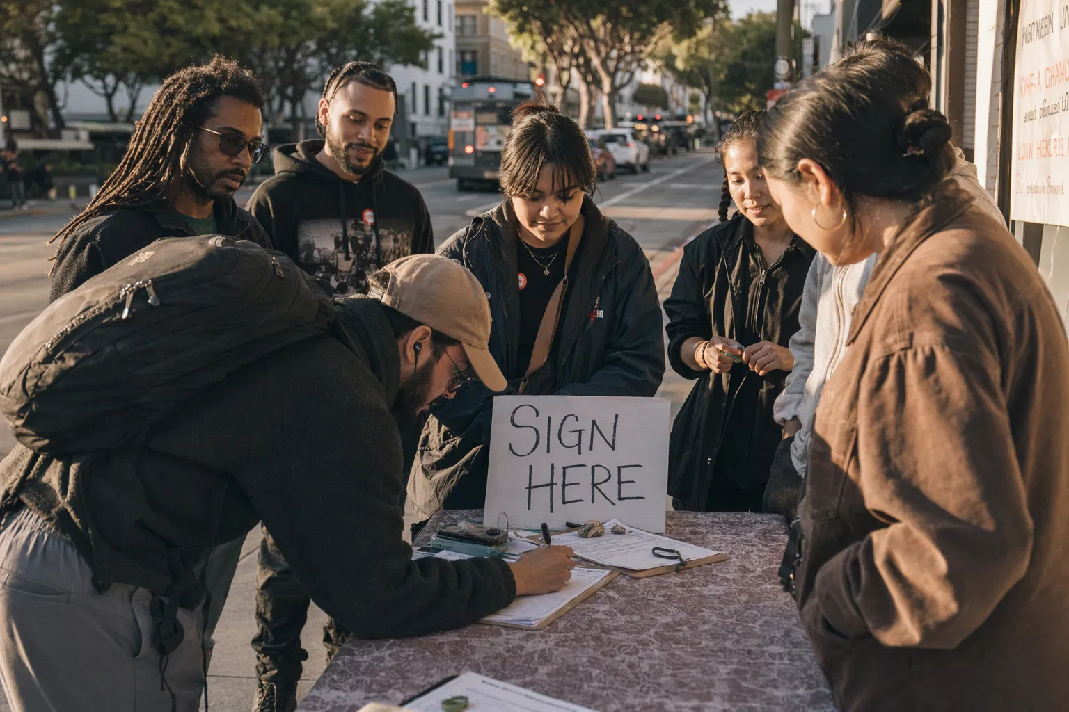 Grassroots petition table on a San Francisco sidewalk