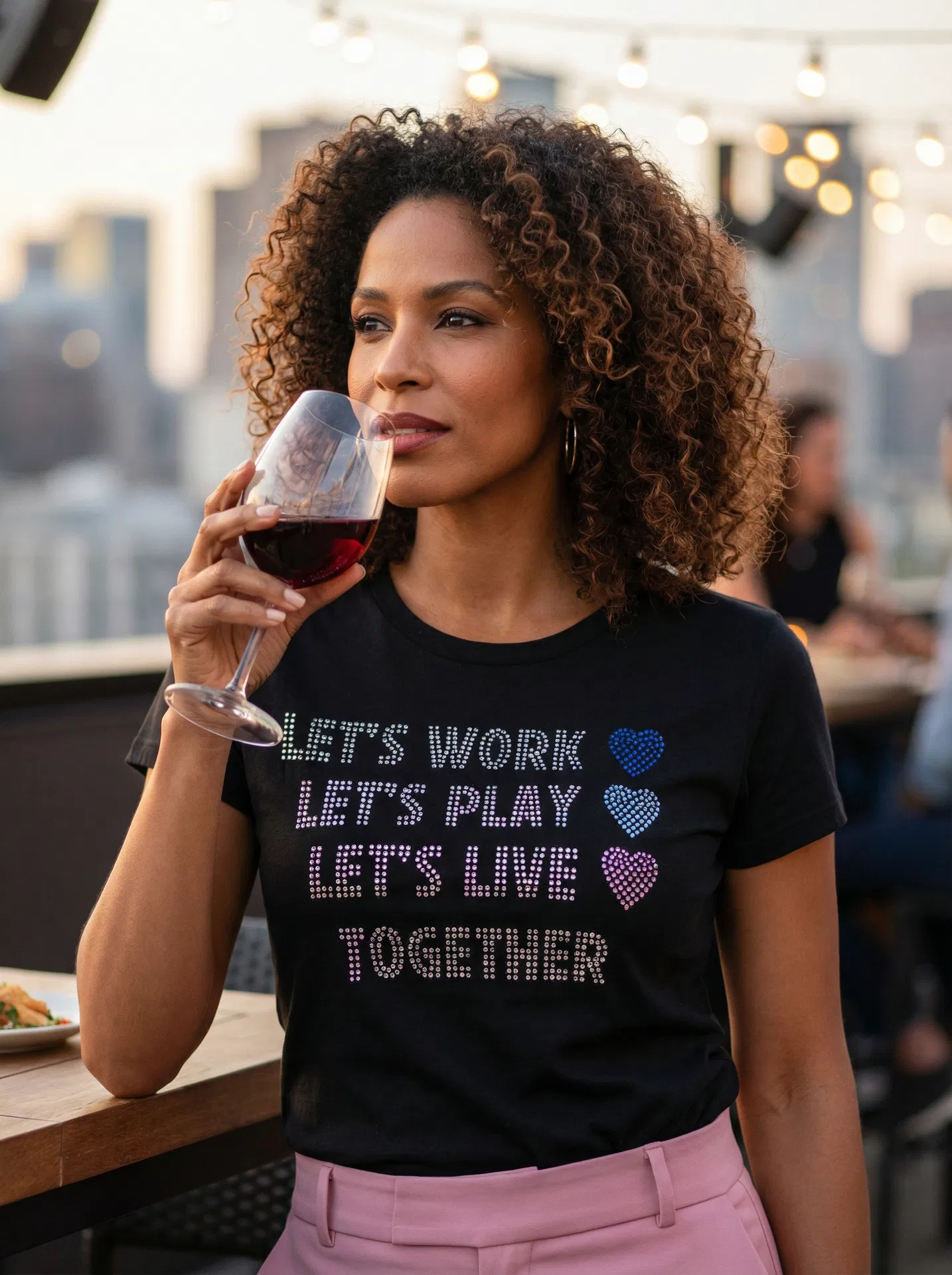 "Let's Work, Play, Live Together" Rhinestone Tee alternate view