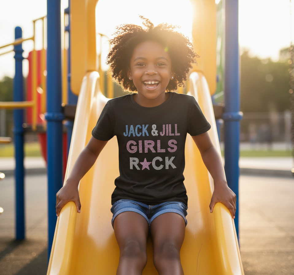 Jack & Jill Girls R★CK Rhinestone Tee