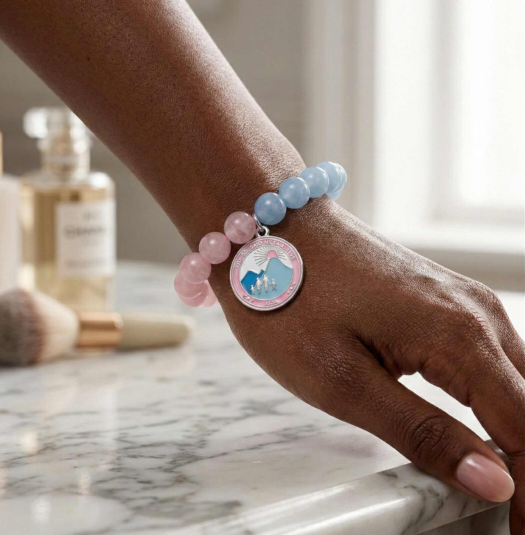 Pink & Blue Beaded Charm Bracelet