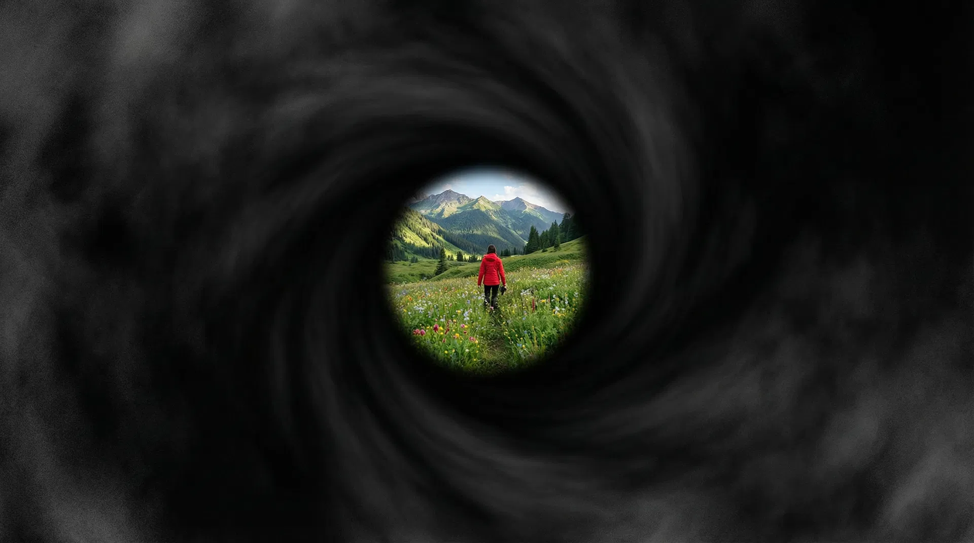 Simulation of advanced glaucoma tunnel vision — peripheral vision is lost first, often without any pain or warning signs