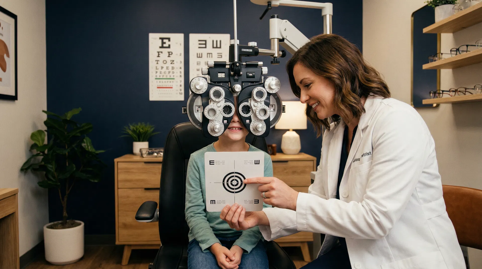 Child receiving binocular vision testing at Eye Medics Optometry in Fayetteville NC